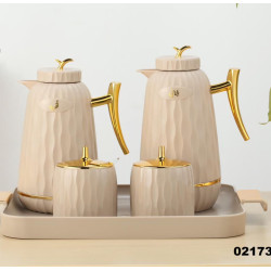 طقم ترامس ثلاجة شاي وقهوة مع صينية تقديم وعلبة سكر وعلبة شاي بتصميم فريد 5   قطع